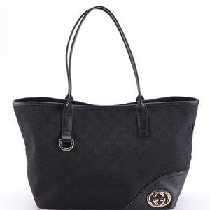 Gucci New Britt Small Tote in Black GG Canvas and Leather